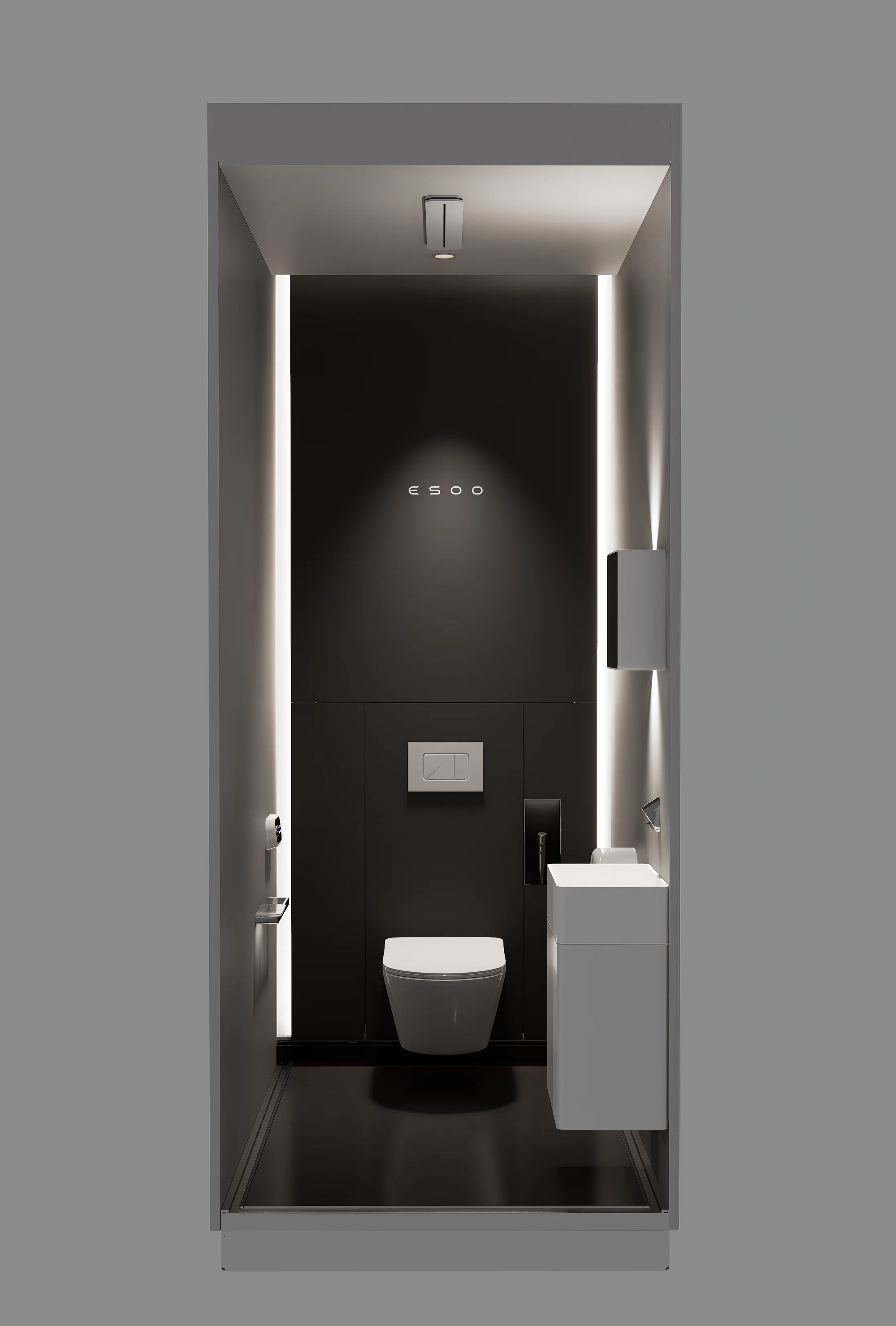 Luxury dark ESOO restroom interior with integrated lighting
