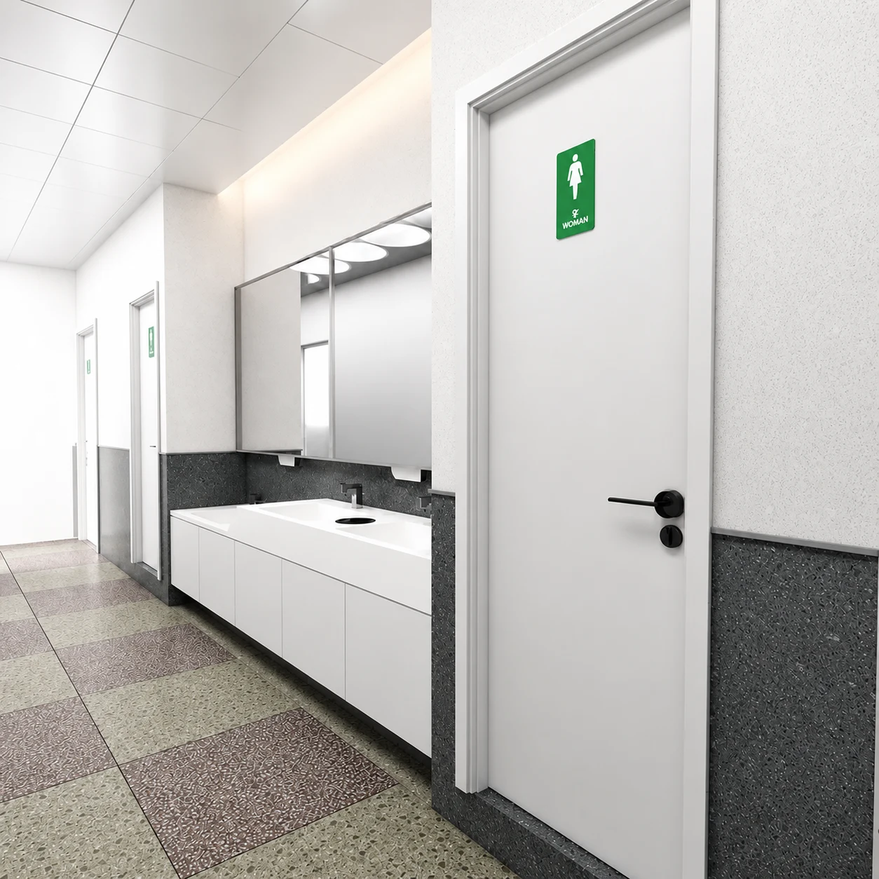 Wash area and restroom corridor in the Huili project